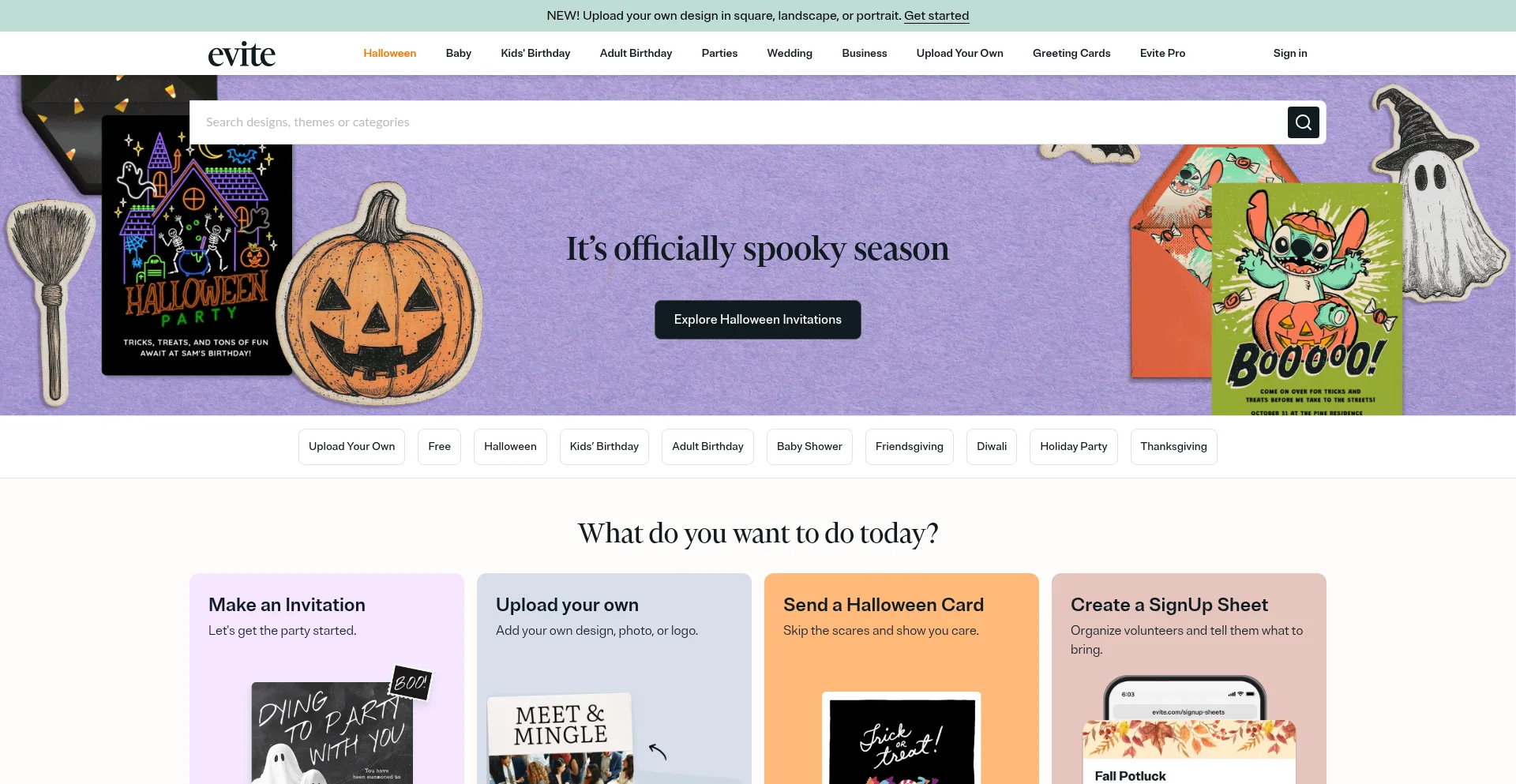 Evite.com Screenshot
