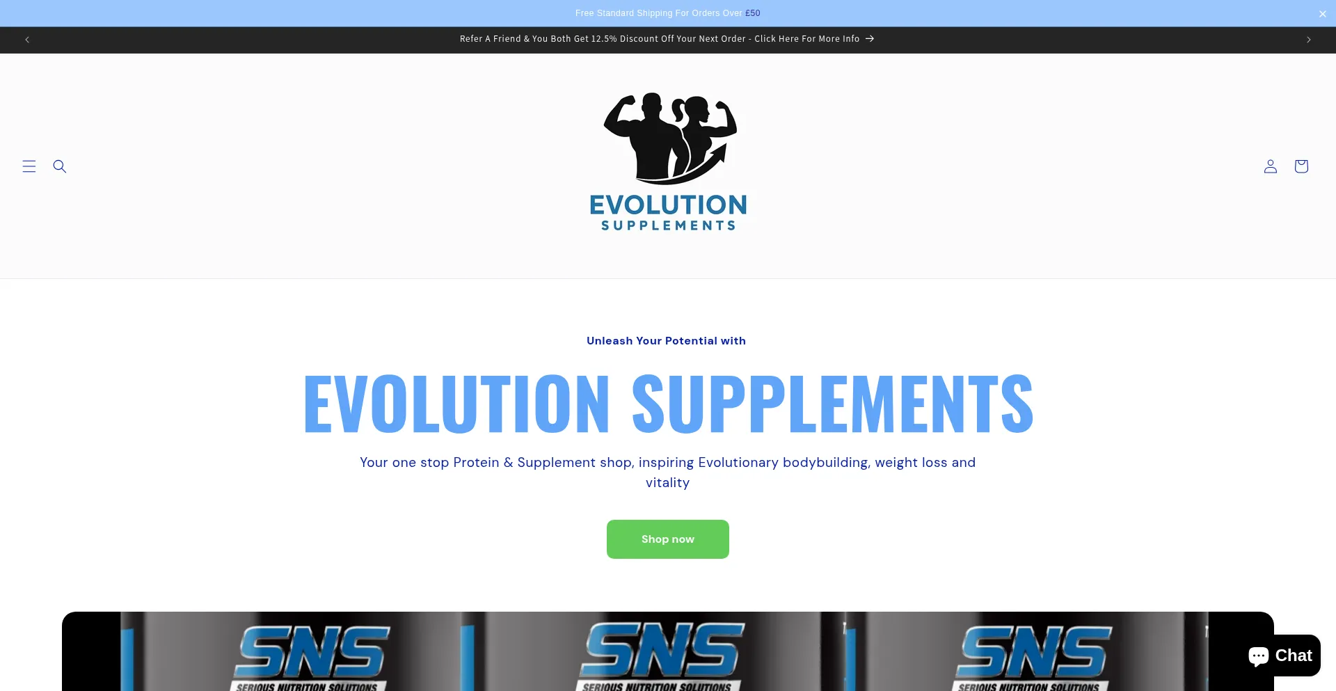 Website screenshot of Evolutionsupplements.co.uk