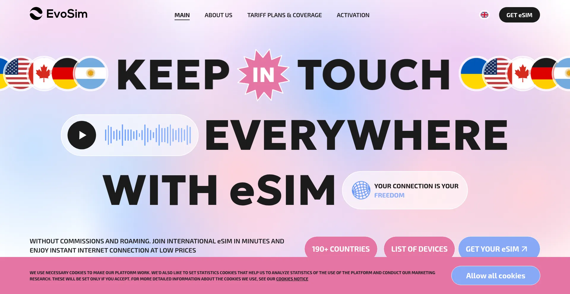 Website screenshot of Evosim.com
