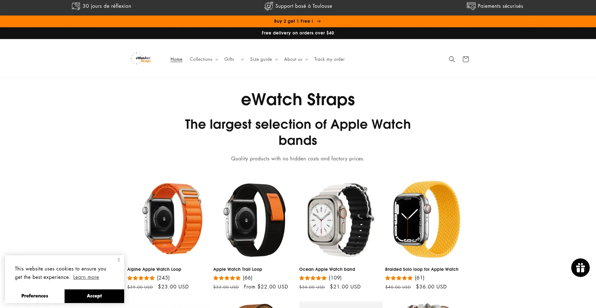 Website screenshot of Ewatchstraps.com
