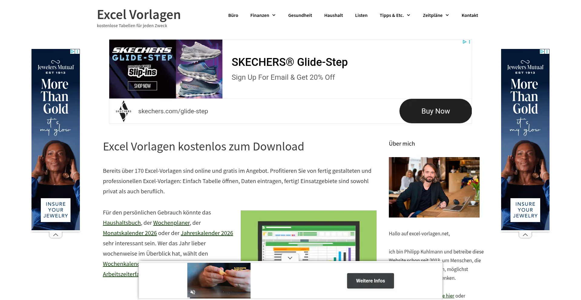 Website screenshot of Excel-vorlagen.net