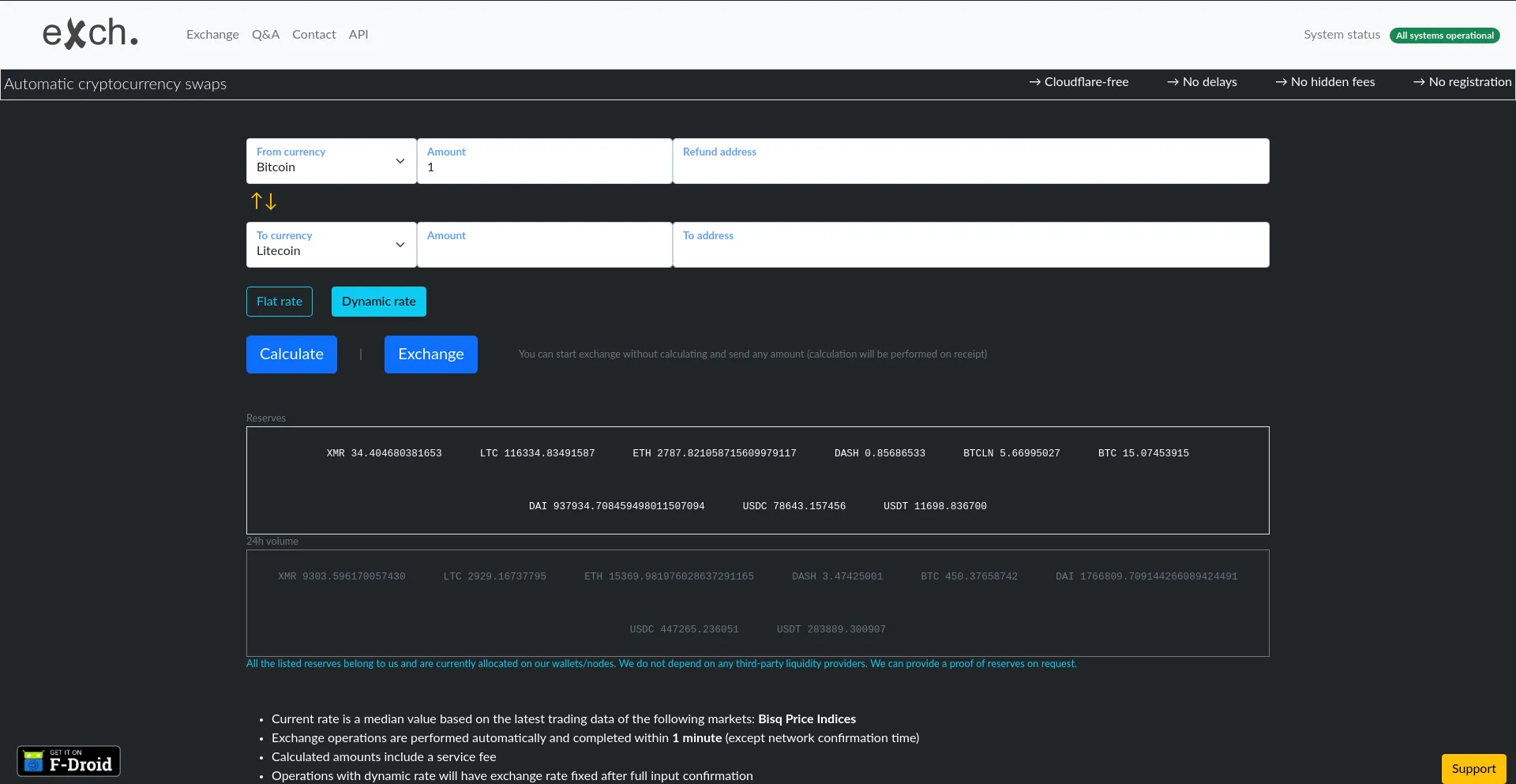 Website screenshot of Exch.cx