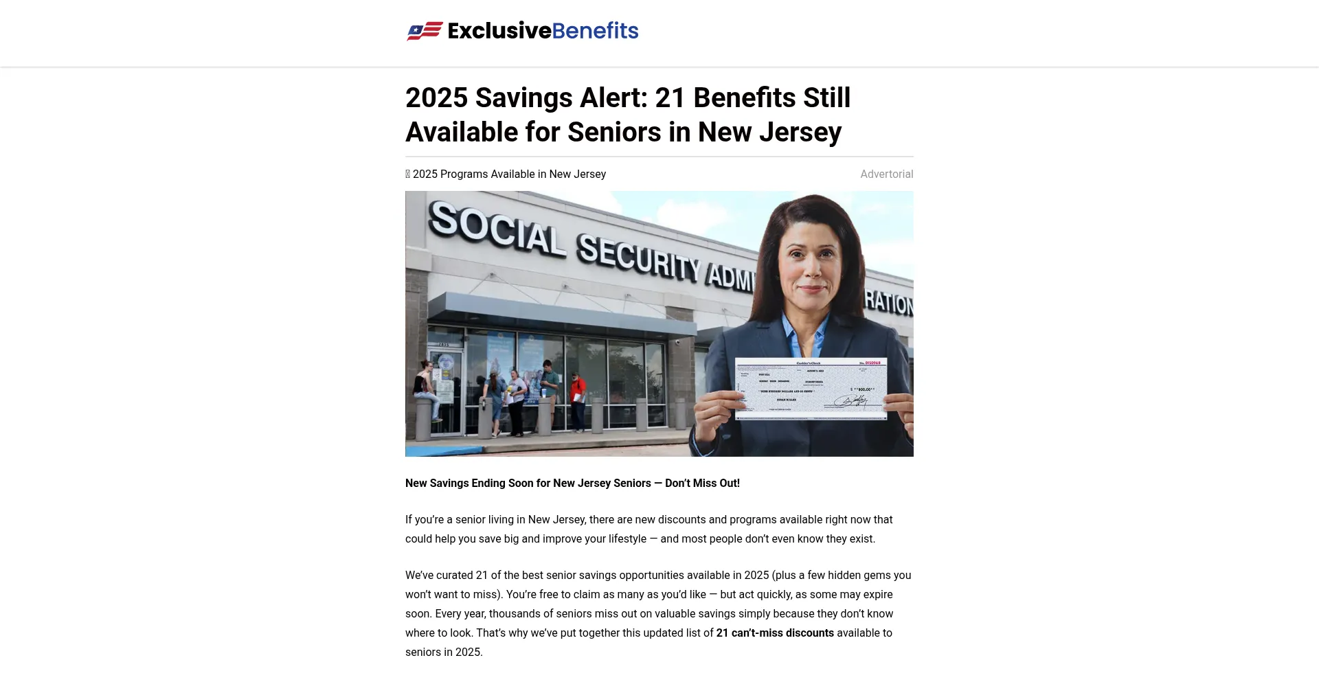 Website screenshot of Exclusivebenefits.org