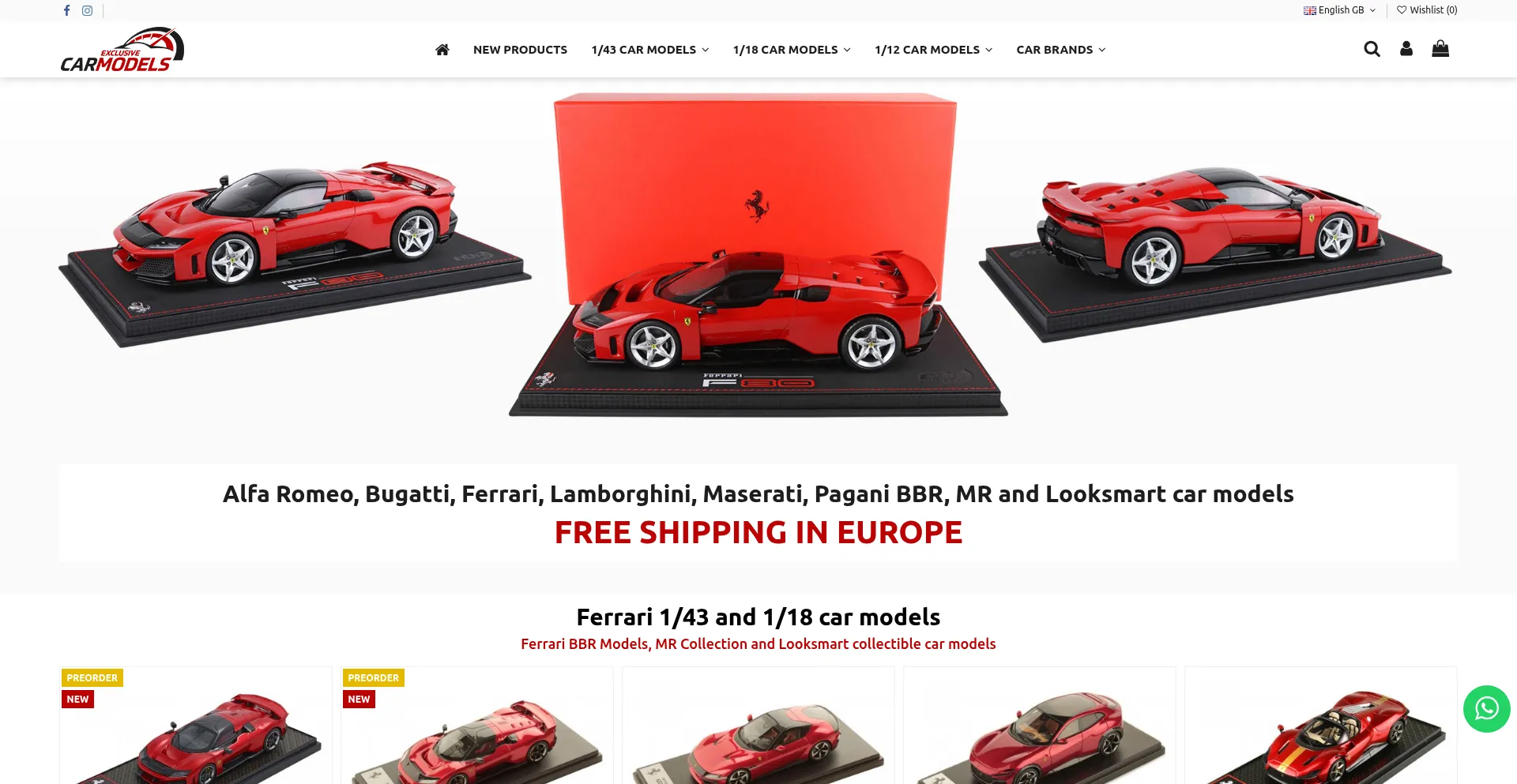 Website screenshot of Exclusivecarmodels.com