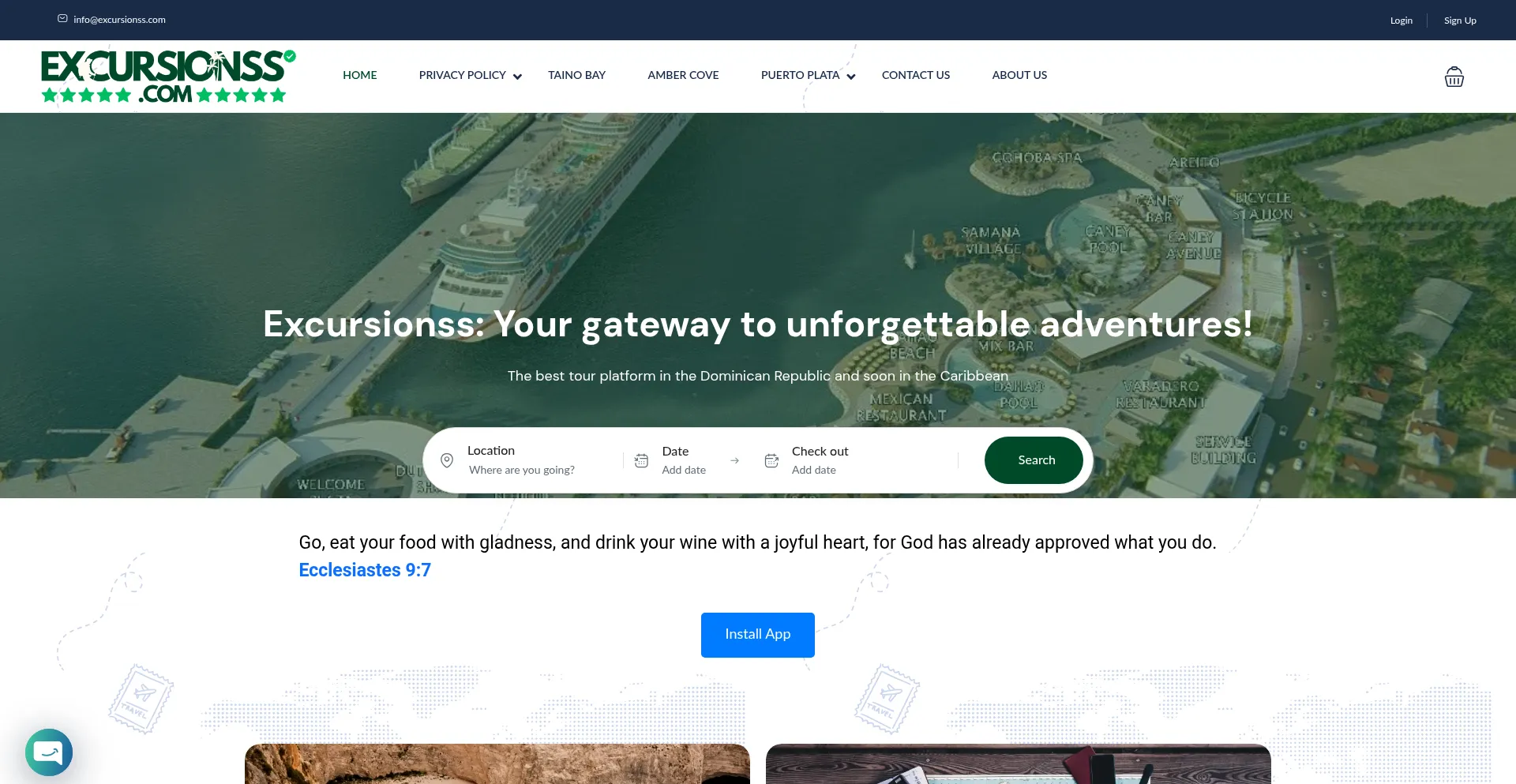 Website screenshot of Excursionss.com