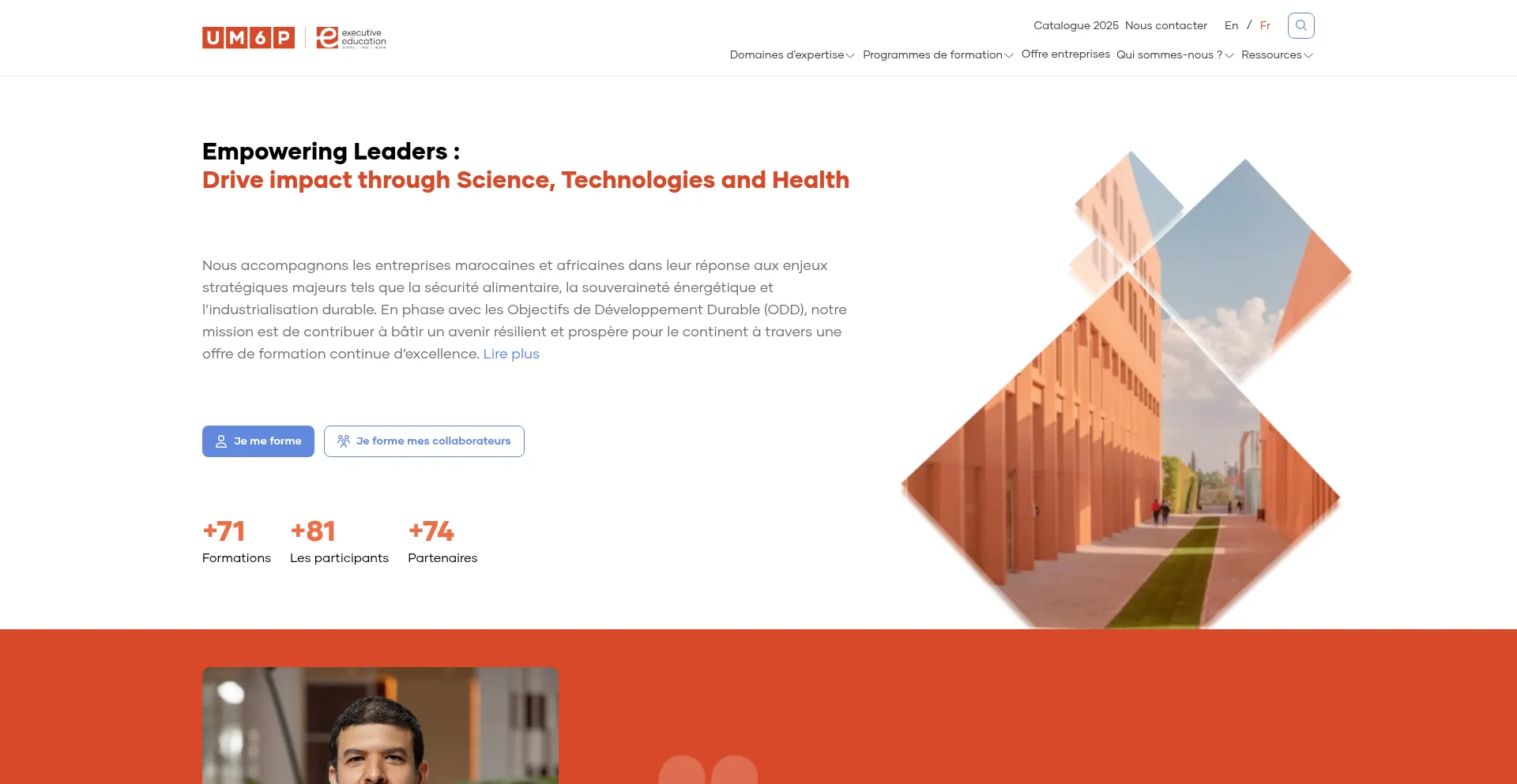 Website screenshot of Exed.um6p.ma