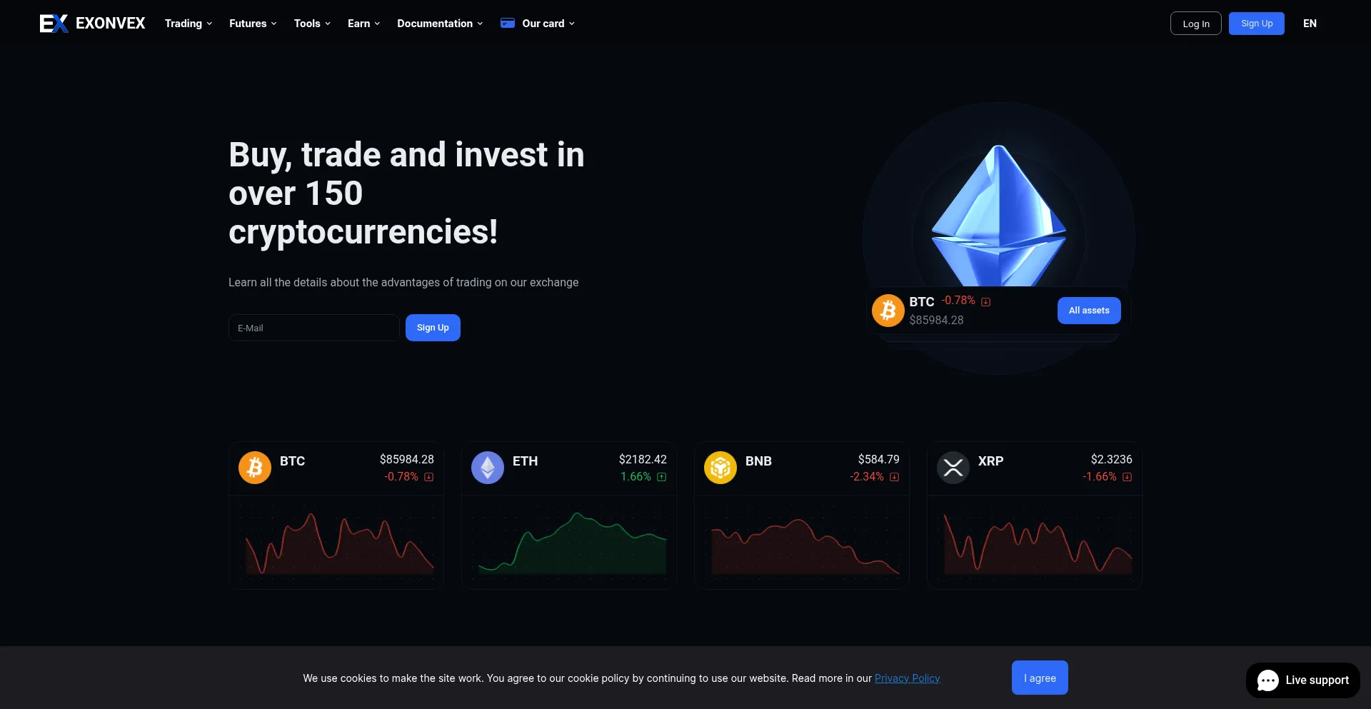 Website screenshot of Exonvex.com