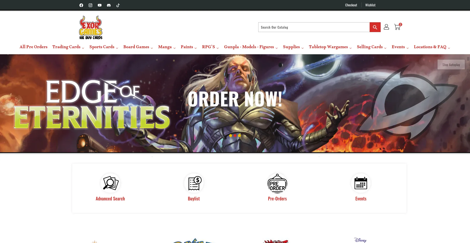 Website screenshot of Exorgameswheel.com