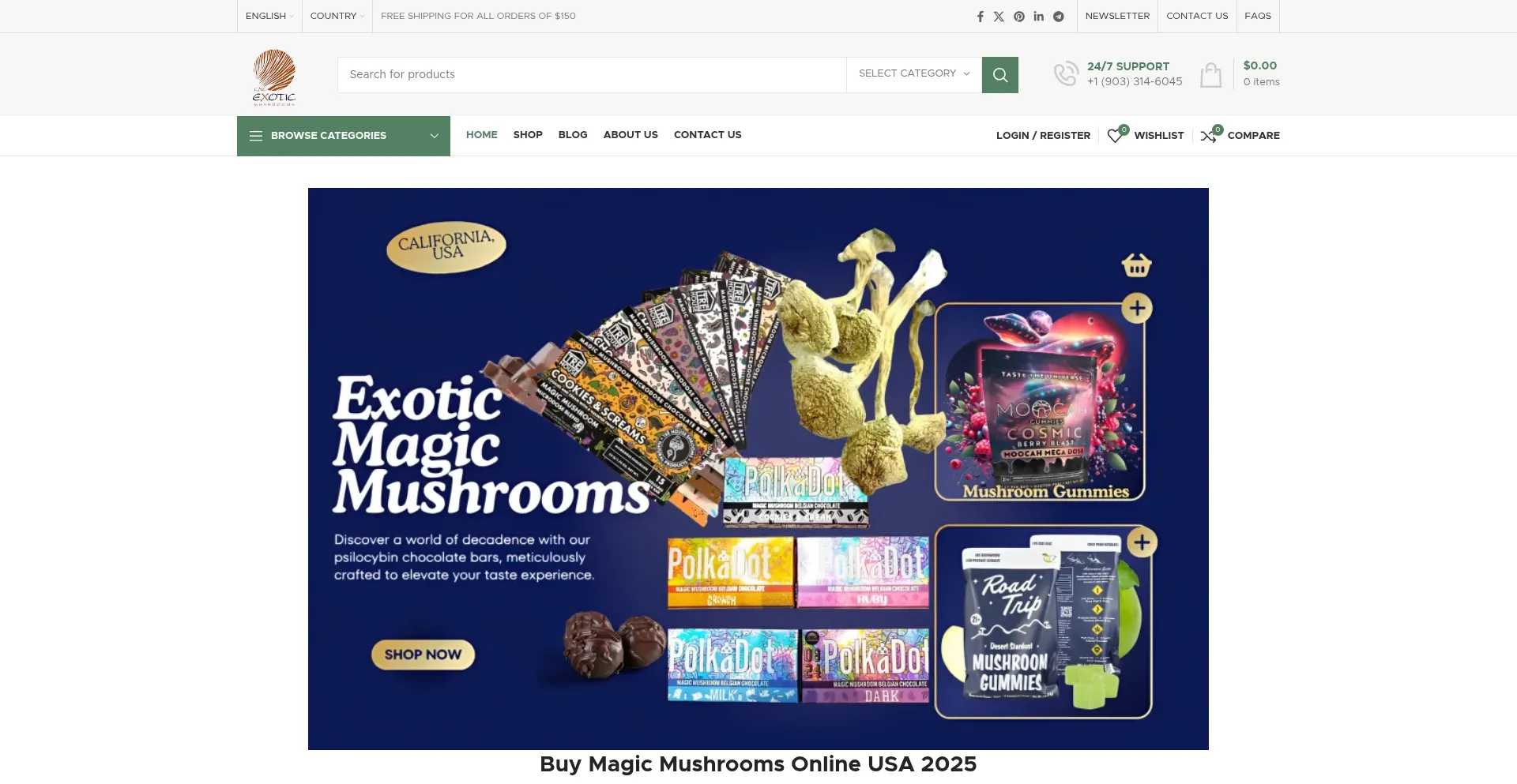 Website screenshot of Exoticmushroomstore.com