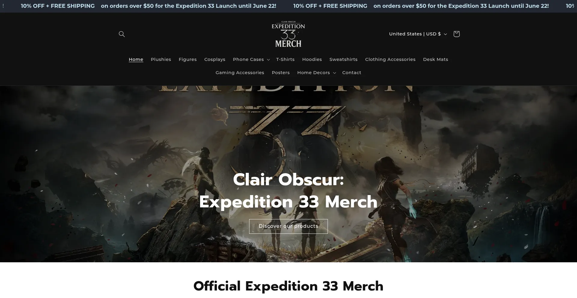 Website screenshot of Expedition33merch.com