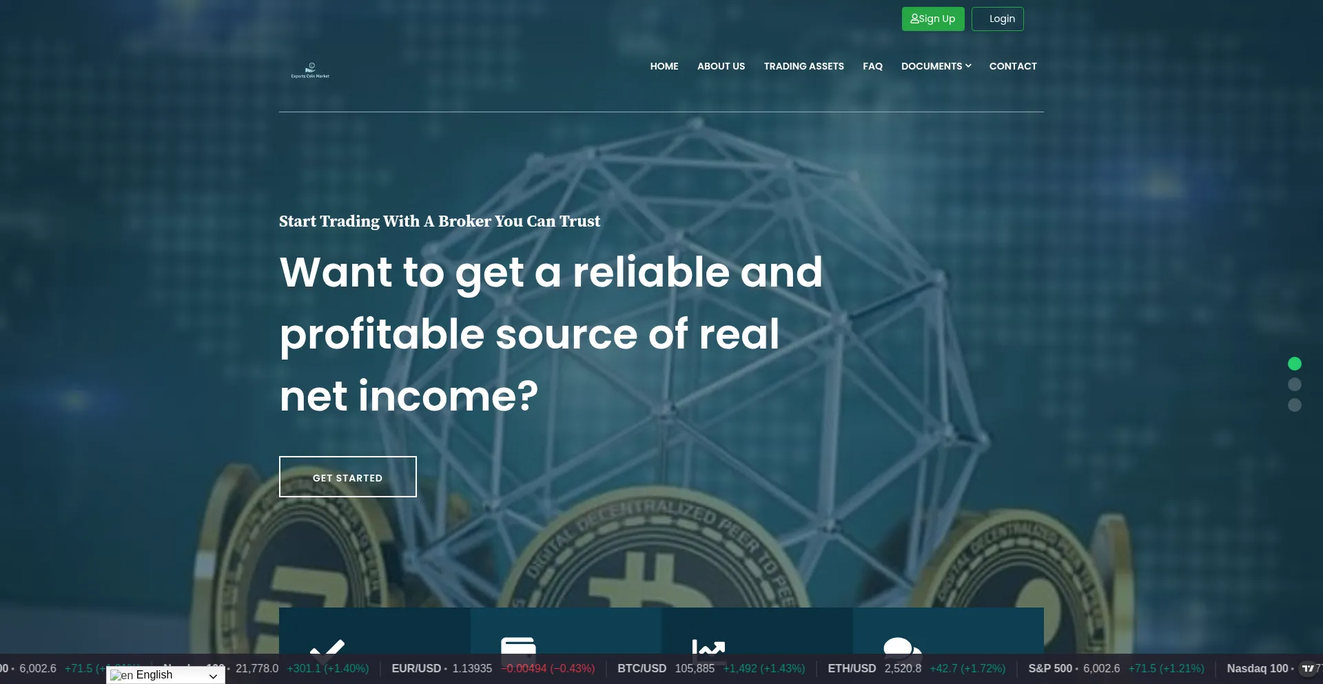 Website screenshot of Expertscoinmarkets.org