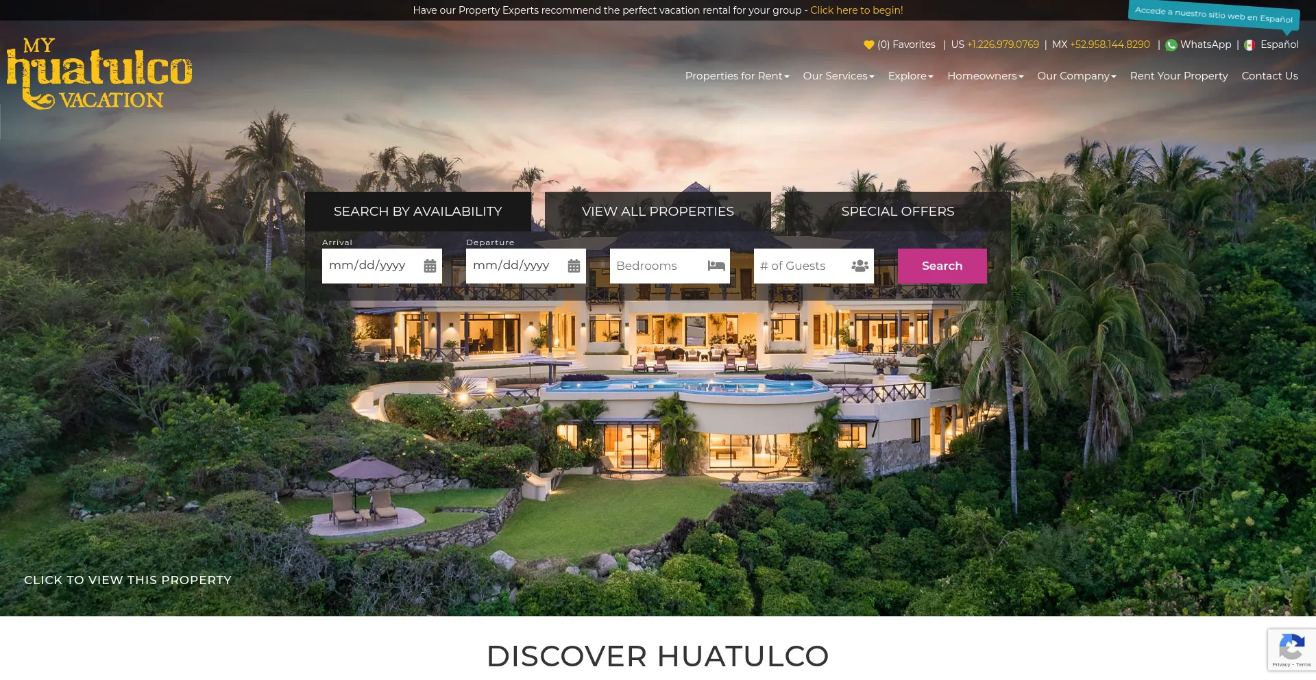 Website screenshot of Explorehuatulco.com