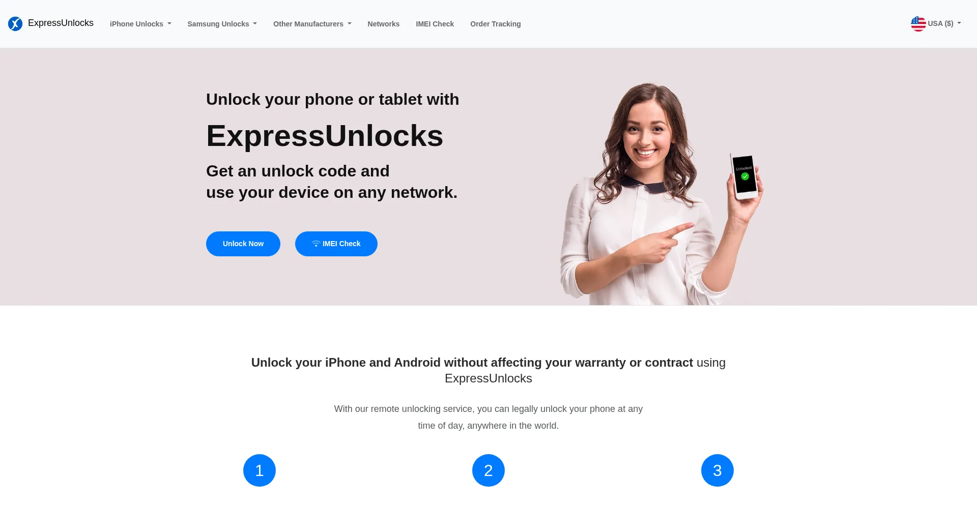 Website screenshot of Expressunlocks.com