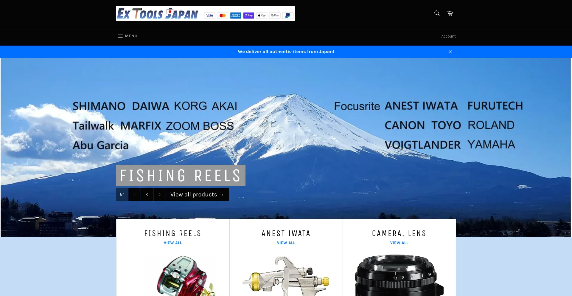 Website screenshot of Extoolsjapan.com
