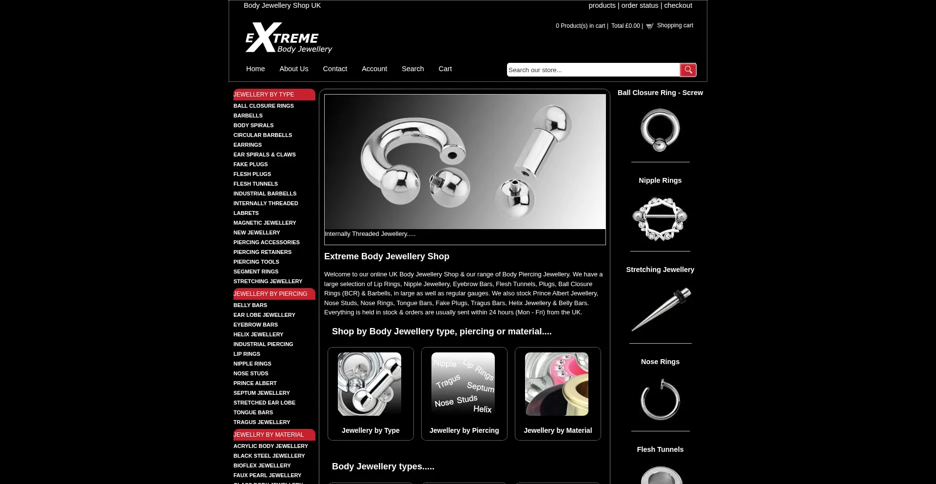 Website screenshot of Extreme-body-jewellery.co.uk