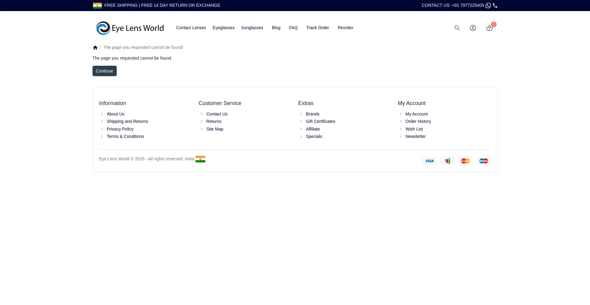 Website screenshot of Eyelensworld.com