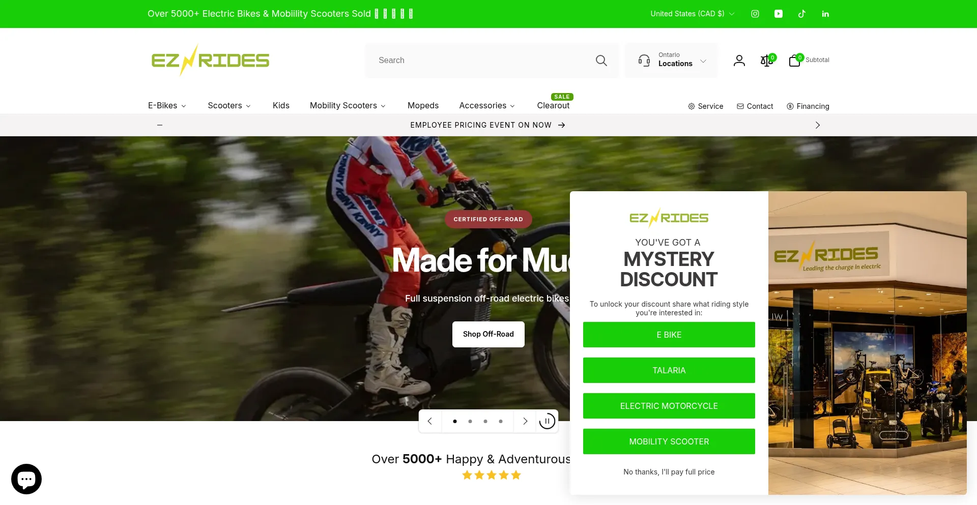 Website screenshot of Ezrides.ca