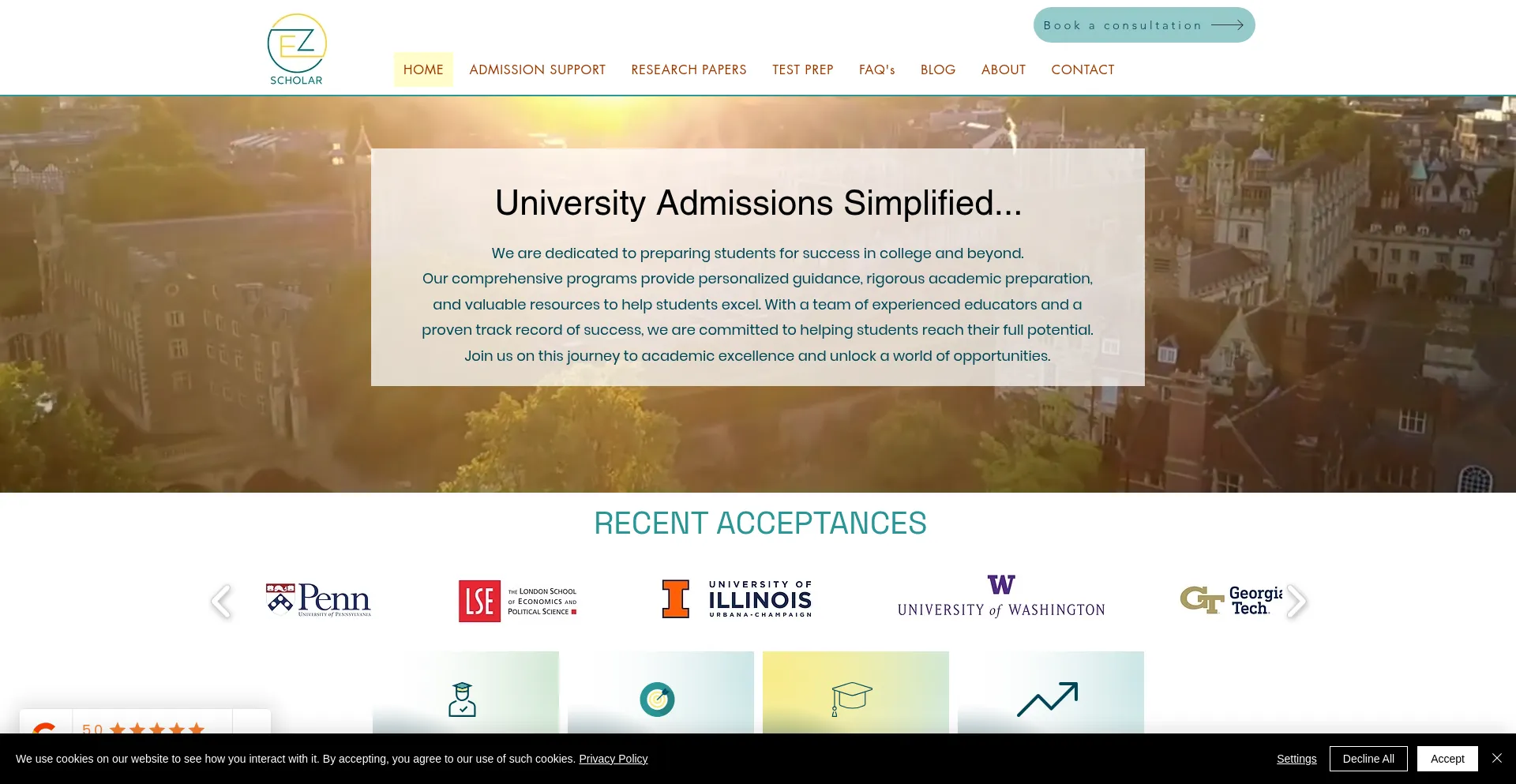 Website screenshot of Ezscholar.org