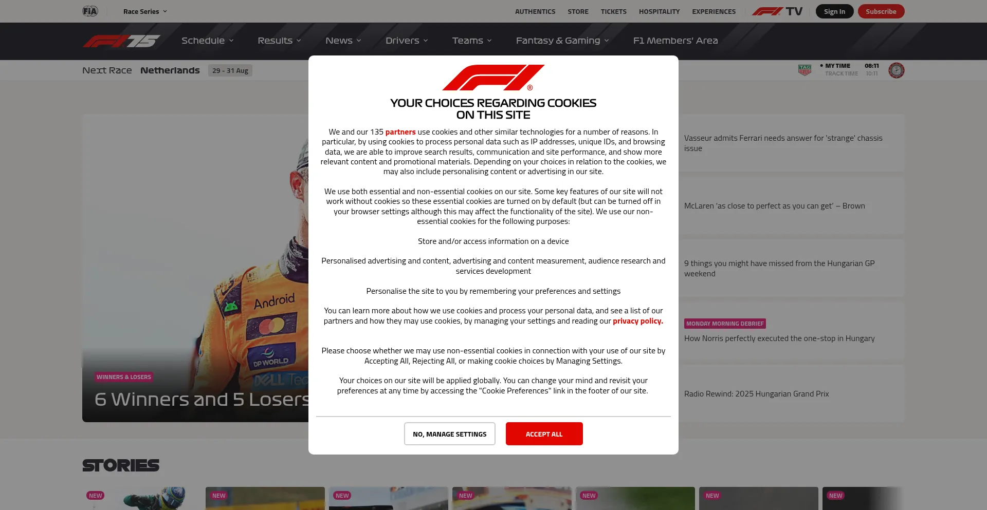 Website screenshot of F1.com