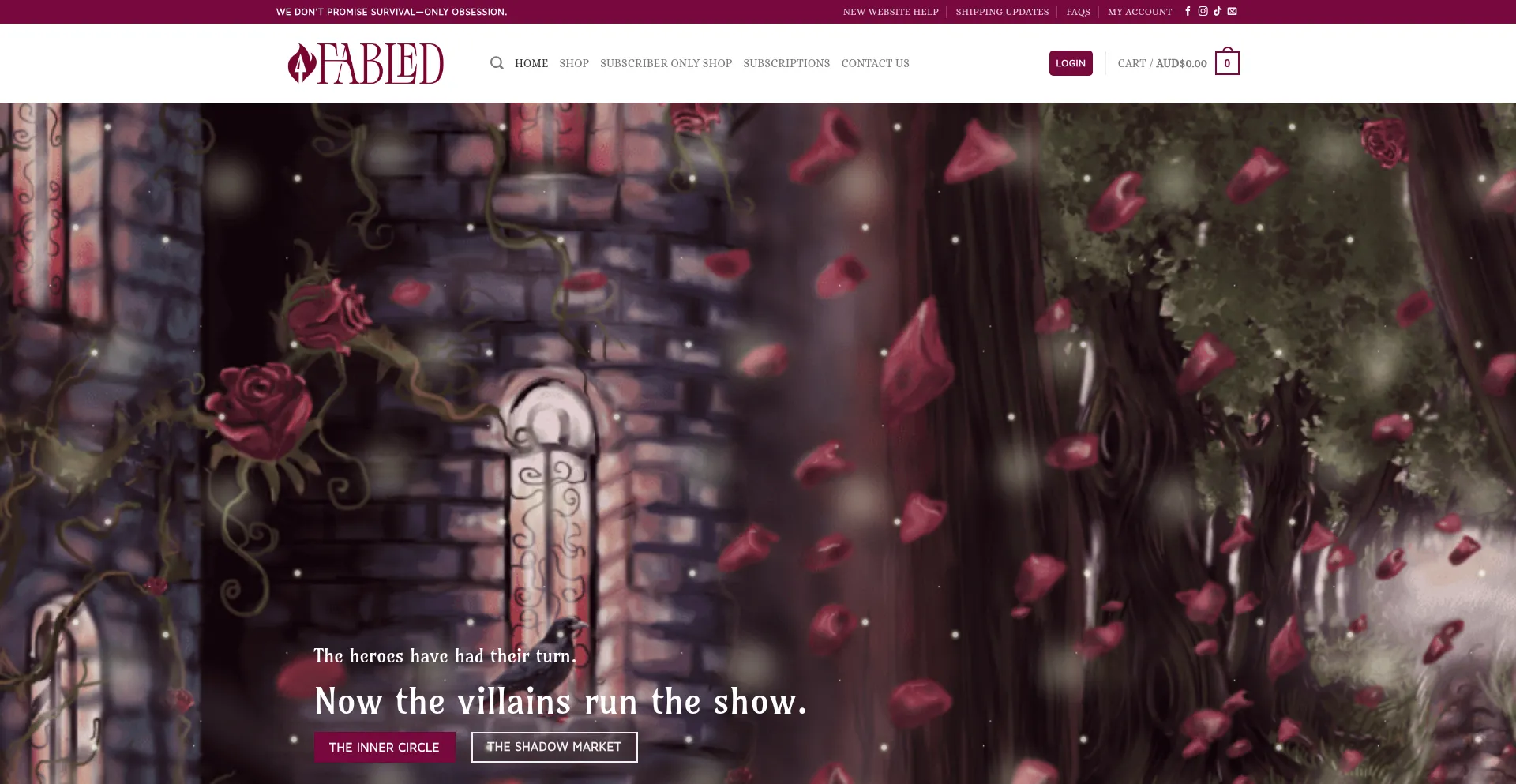 Website screenshot of Fabled.au
