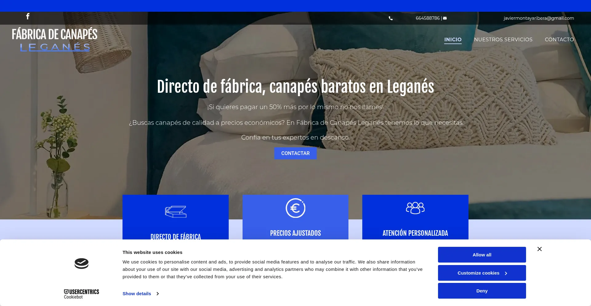 Website screenshot of Fabricacanapesleganes.com