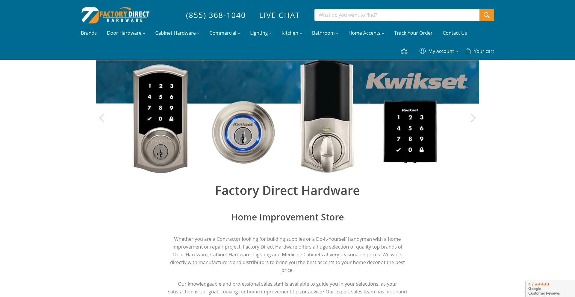Website screenshot of Factorydirecthardware.com