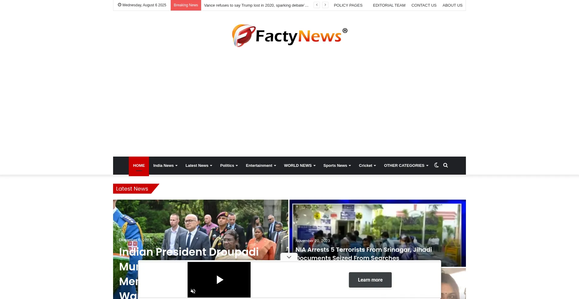 Website screenshot of Factynews.com