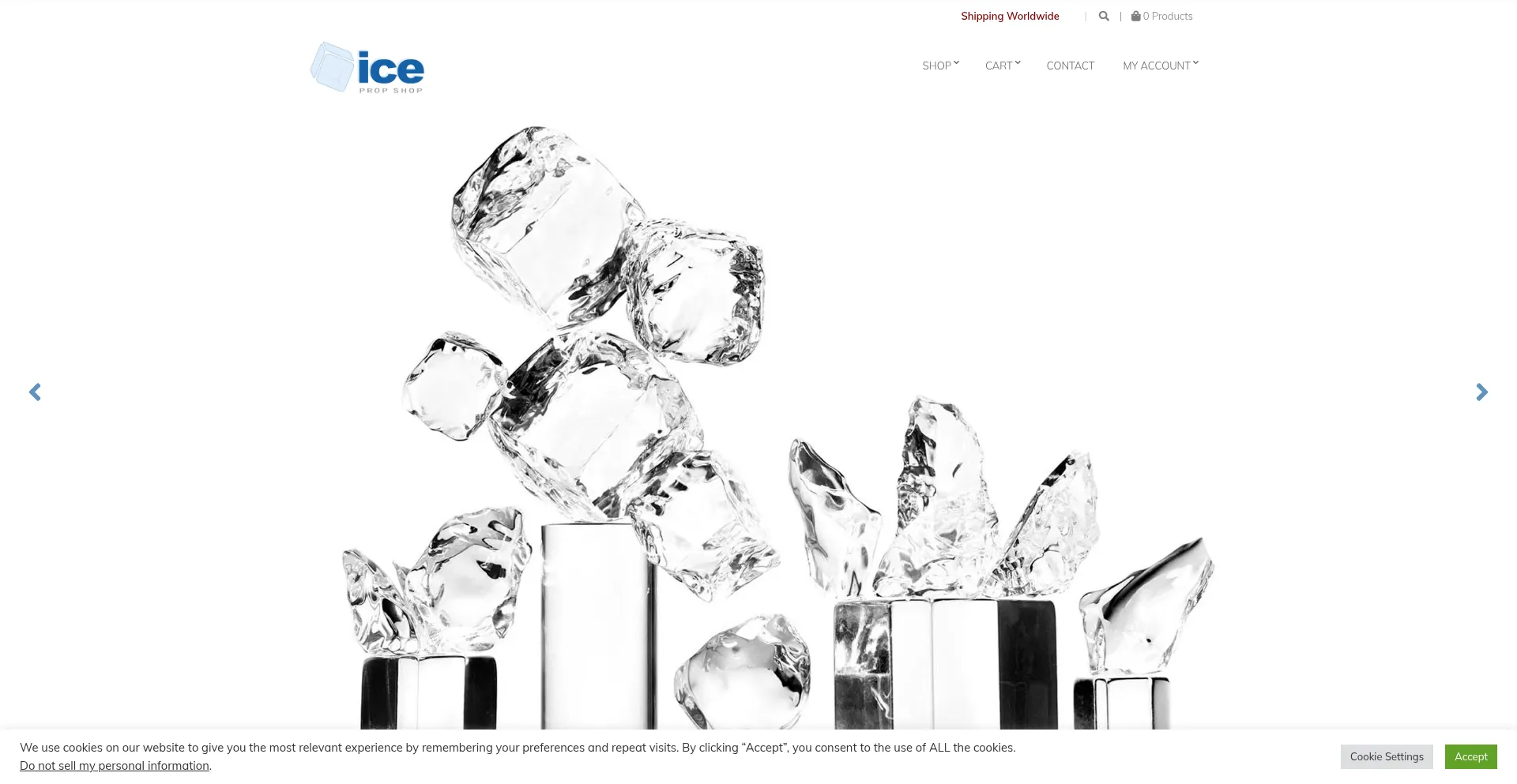 Website screenshot of Fakeplasticicecubes.com