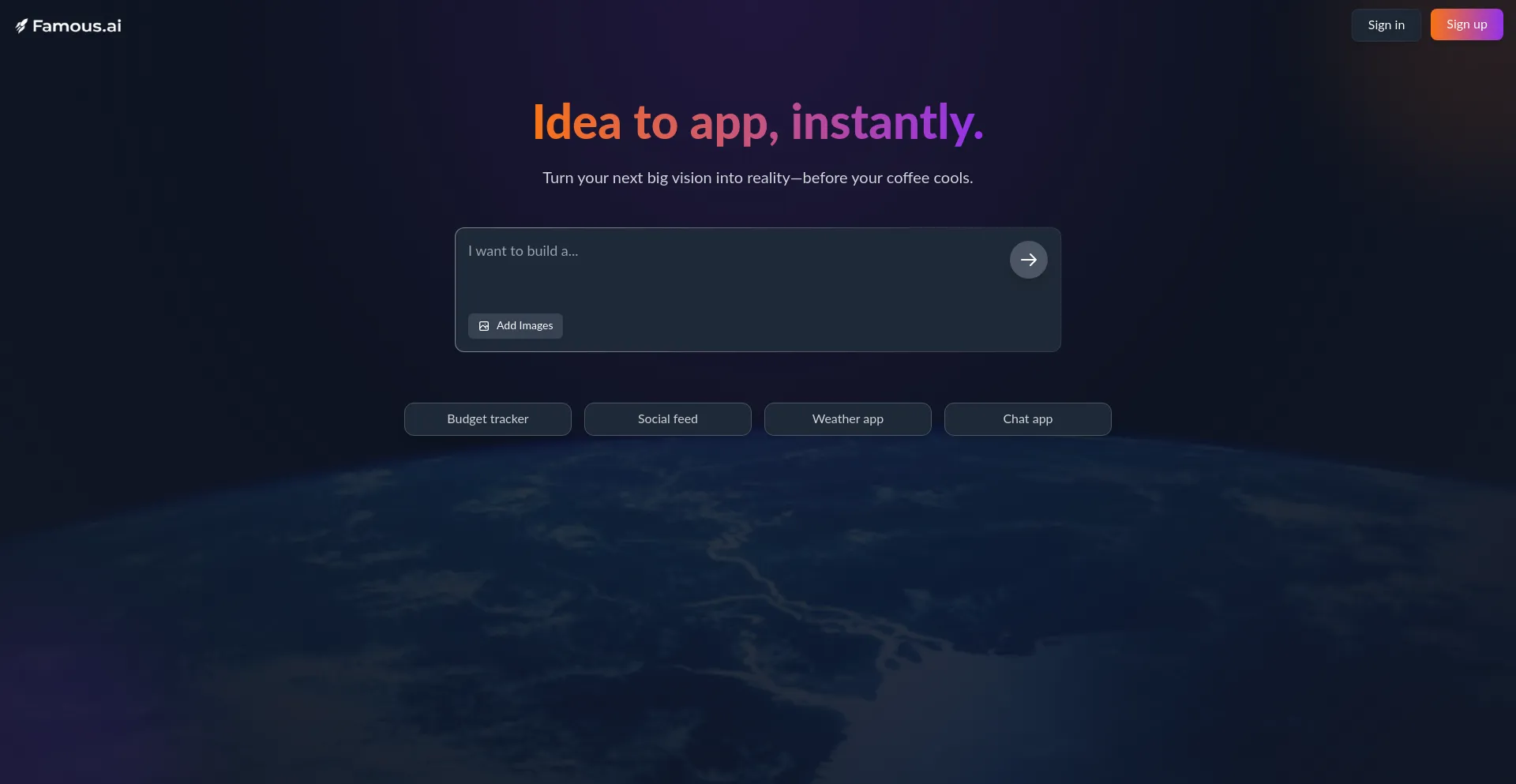 Website screenshot of Famous.ai