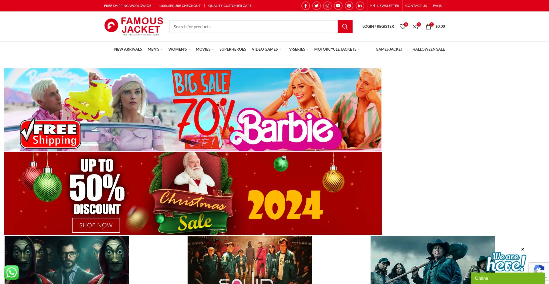 Website screenshot of Famousjacket.com