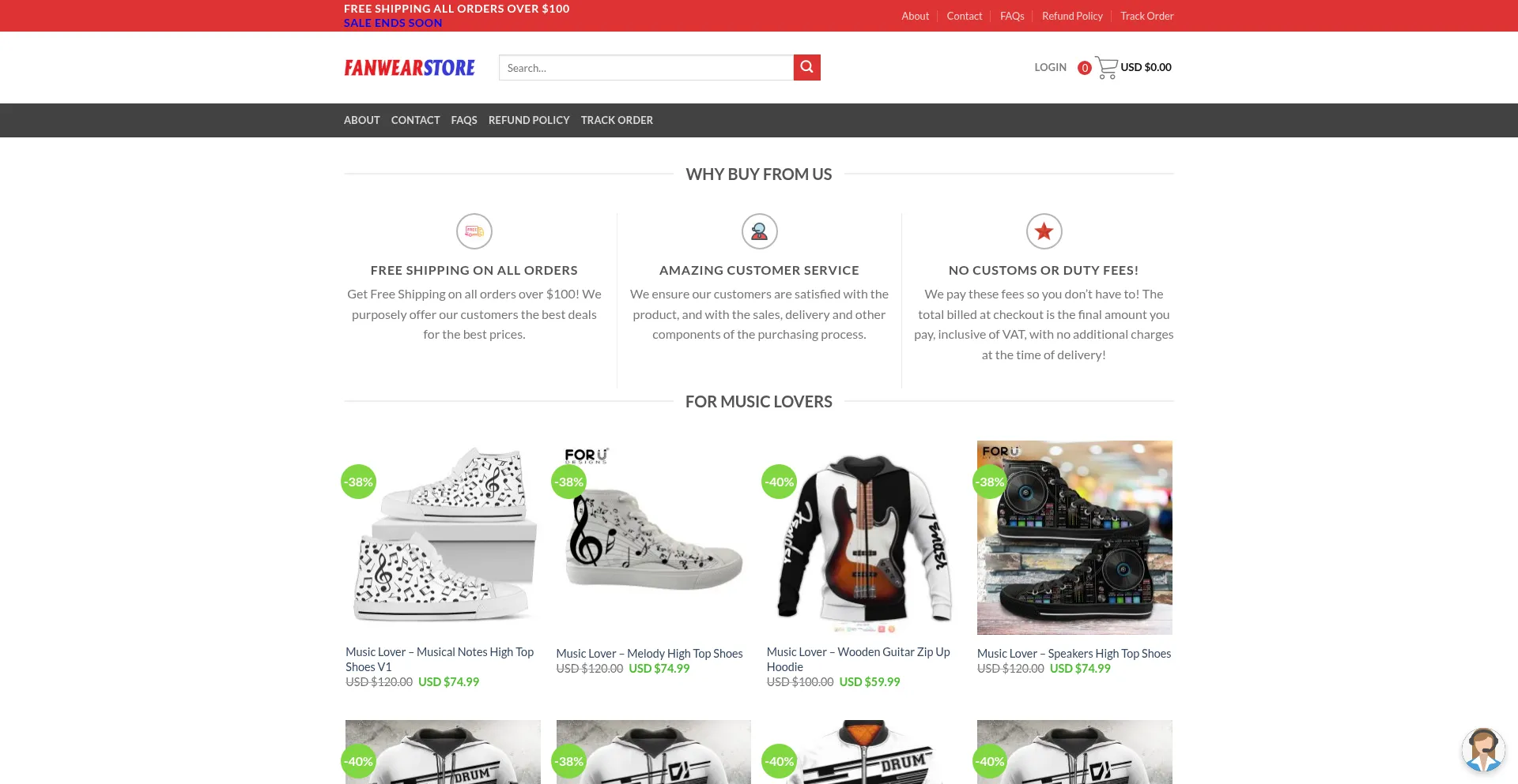Website screenshot of Fanwearstore.com