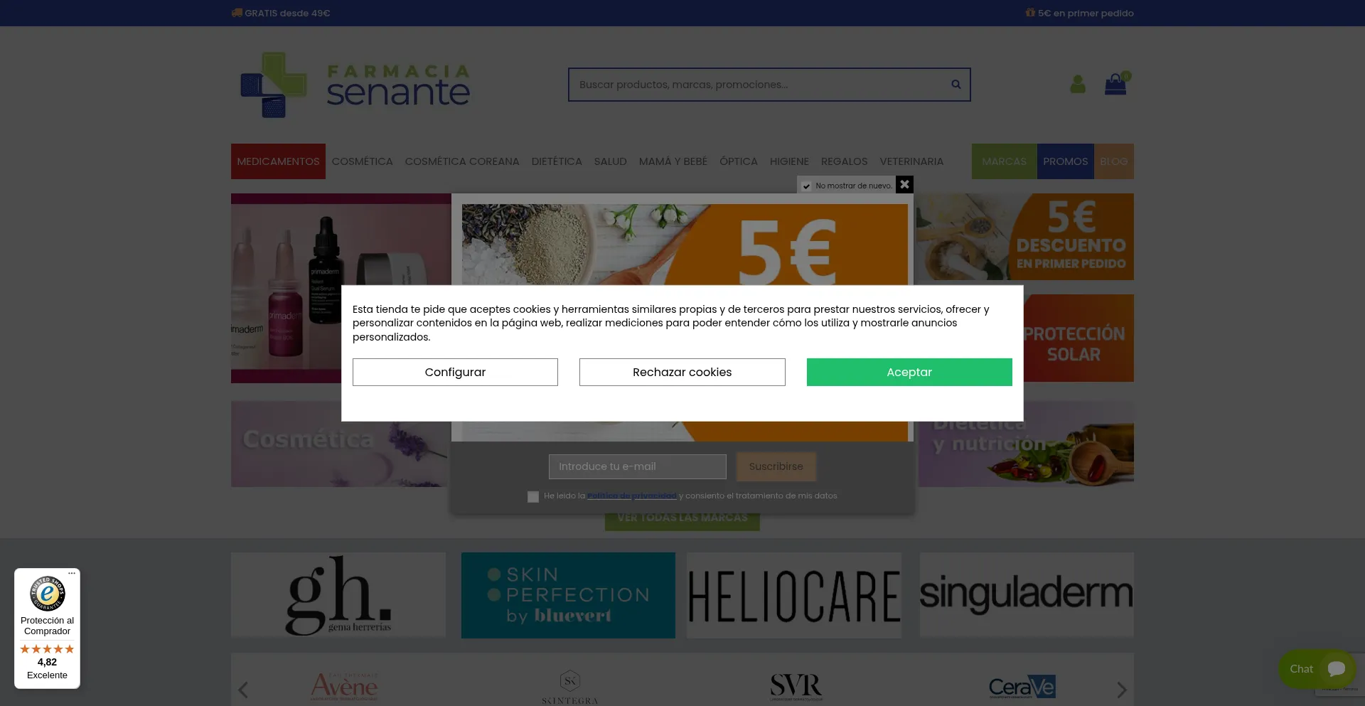 Website screenshot of Farmaciasenante.com