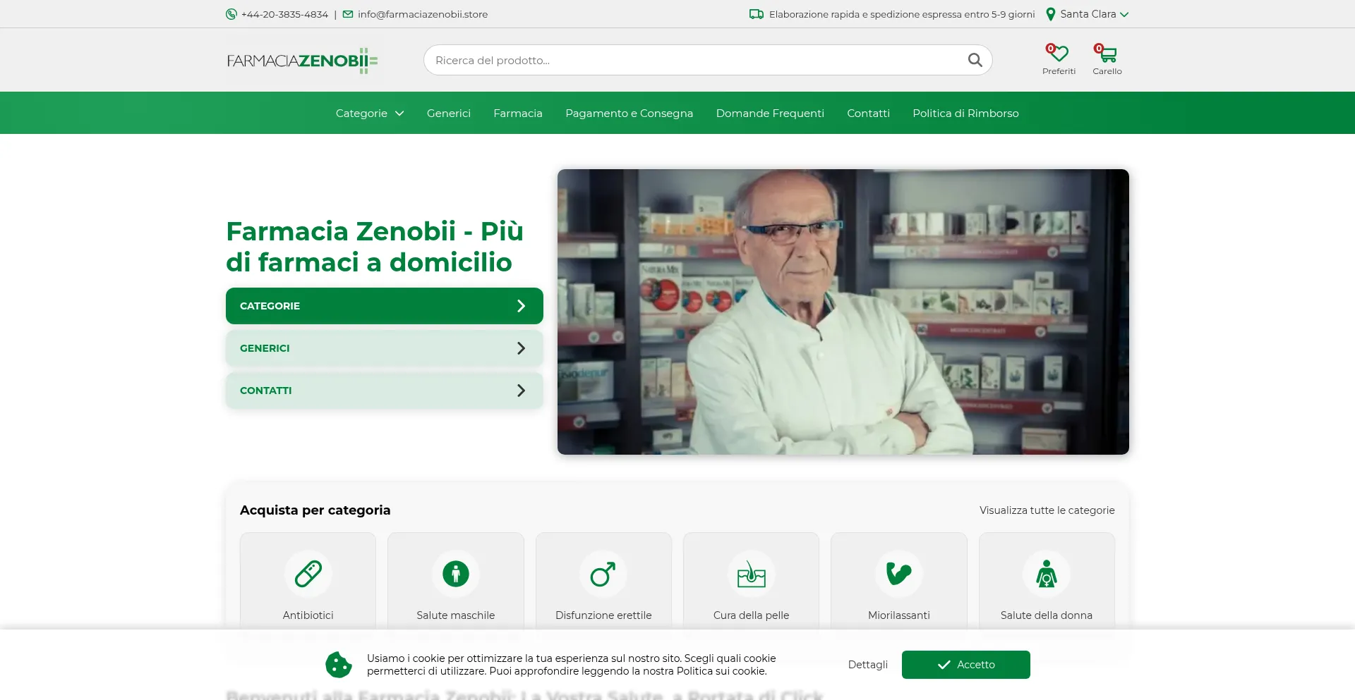 Website screenshot of Farmaciazenobii.it.com
