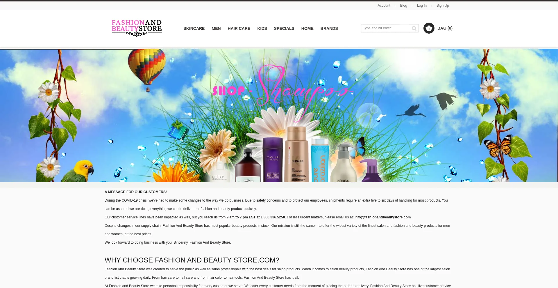 Website screenshot of Fashionandbeautystore.com