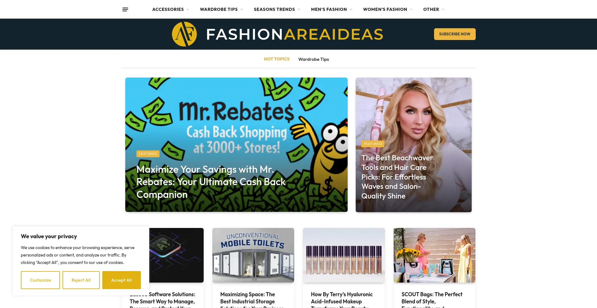 Website screenshot of Fashionareaideas.com