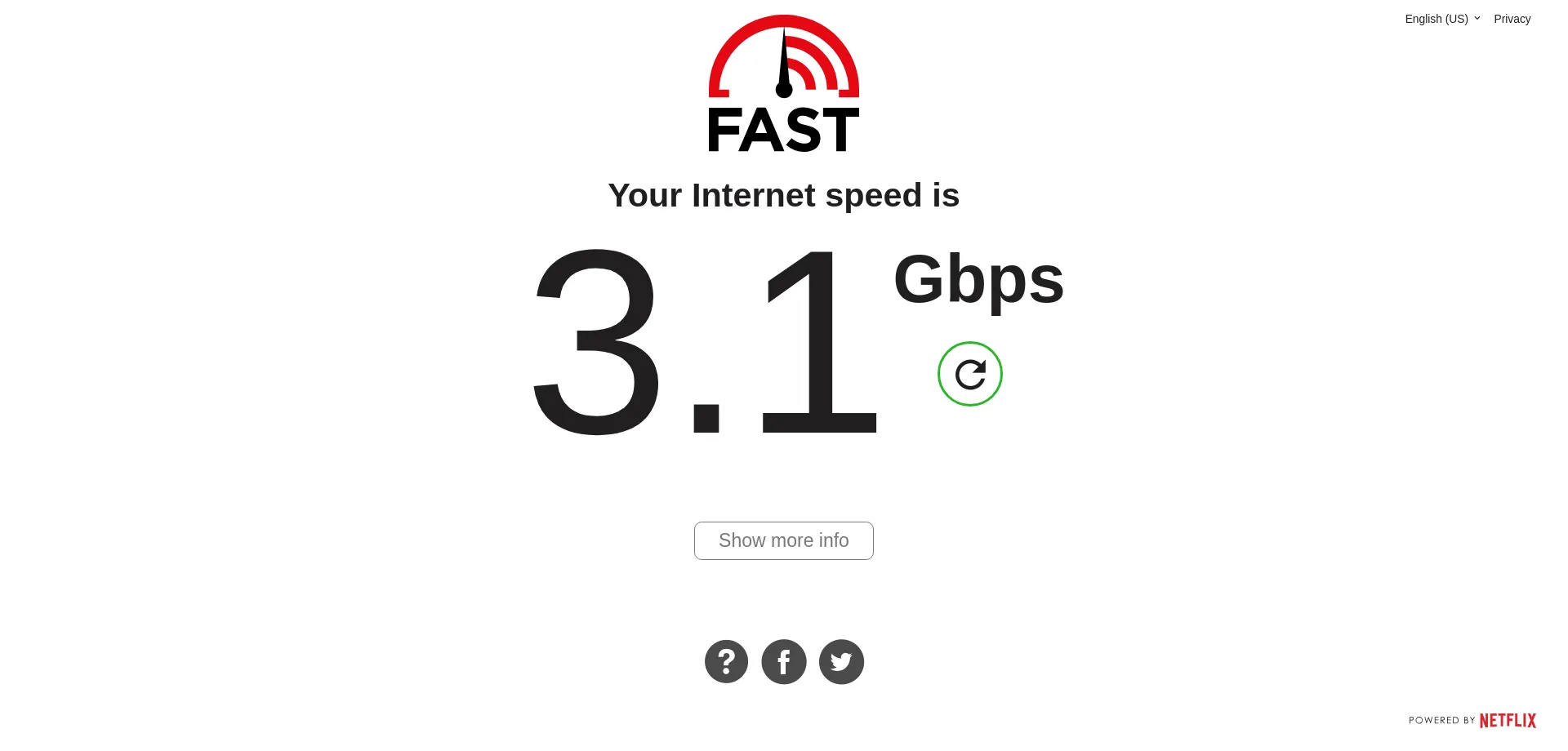 Website screenshot of Fast.com