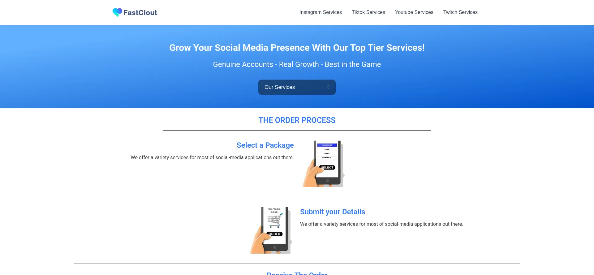 Website screenshot of Fastclout.co