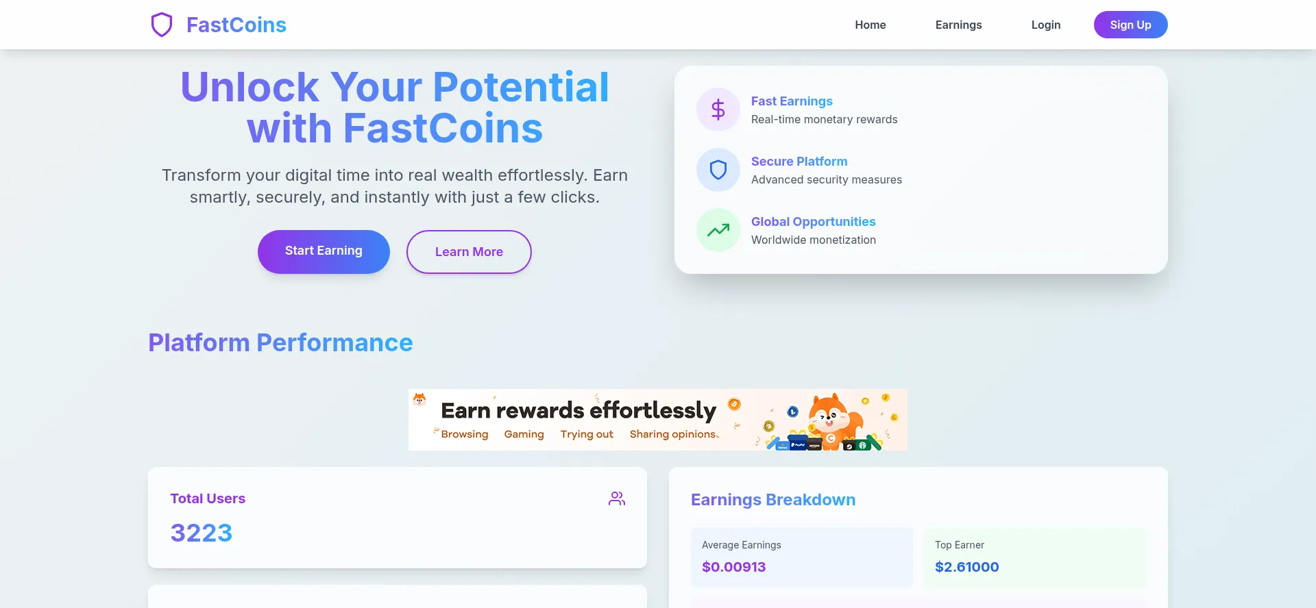 Website screenshot of Fastcoins.click