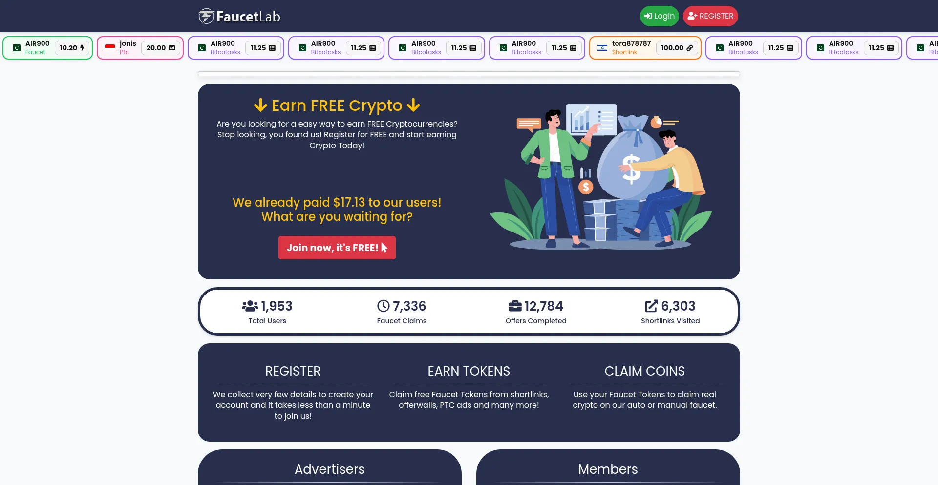 Website screenshot of Faucetlab.win