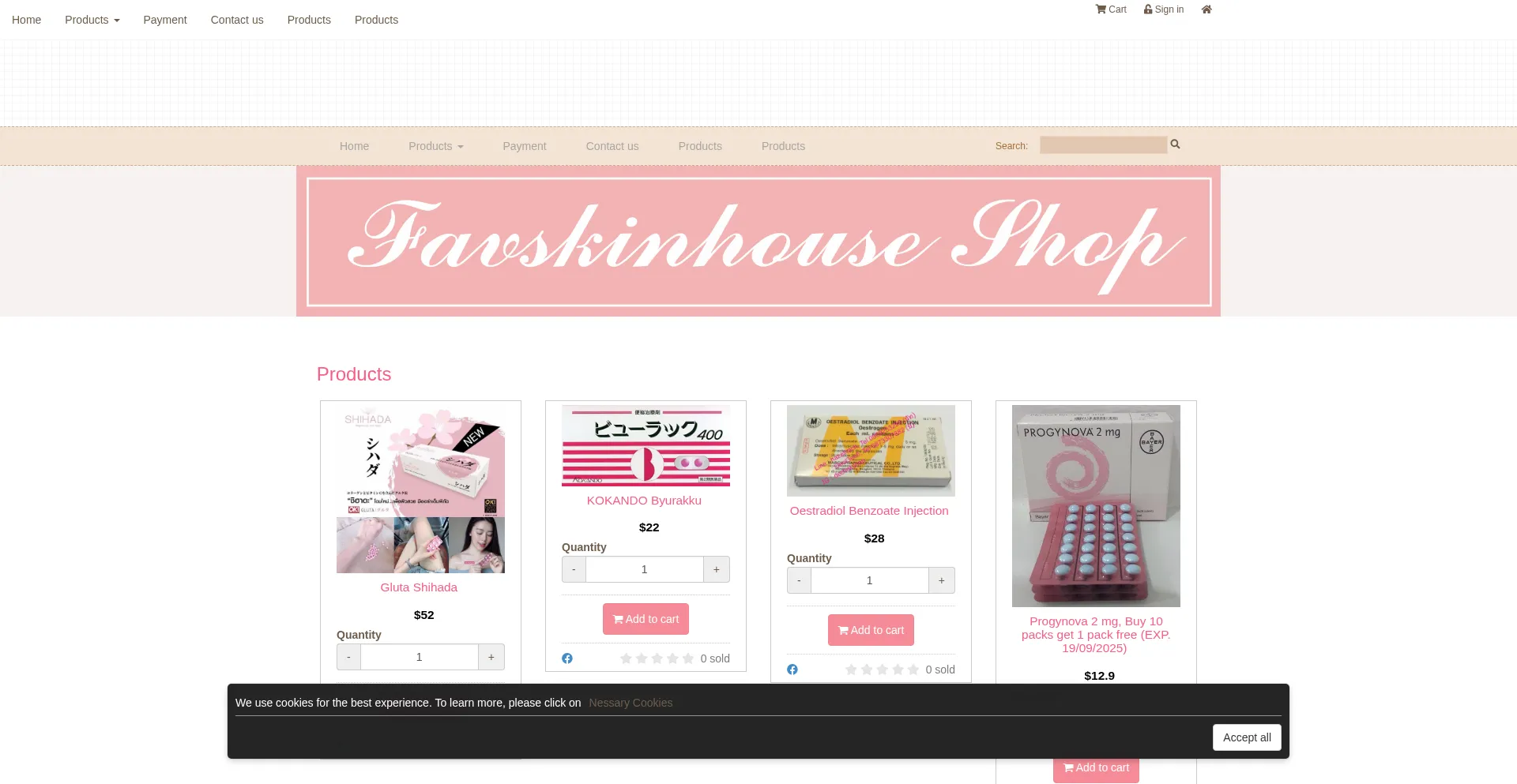 Website screenshot of Favskinhouse.com