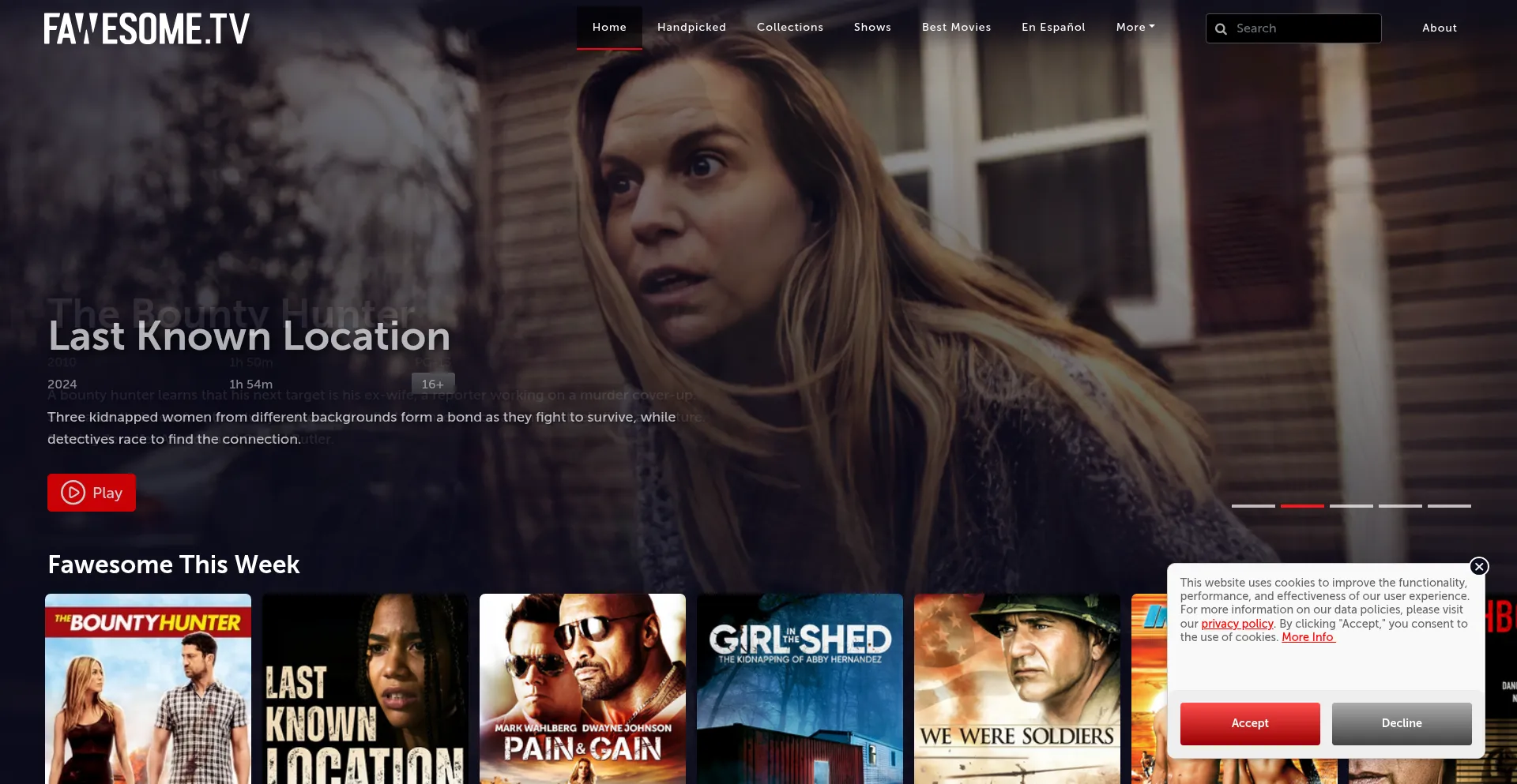 Website screenshot of Fawesome.tv