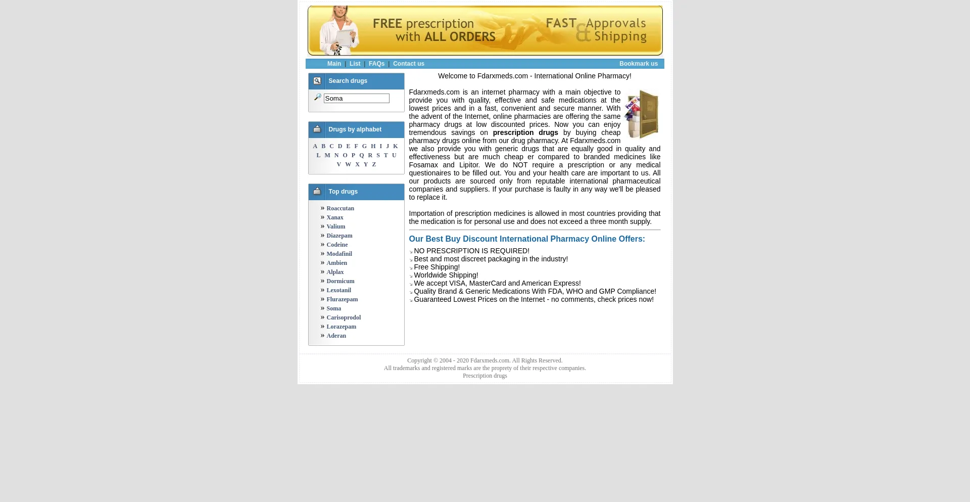 Website screenshot of Fdarxmeds.com