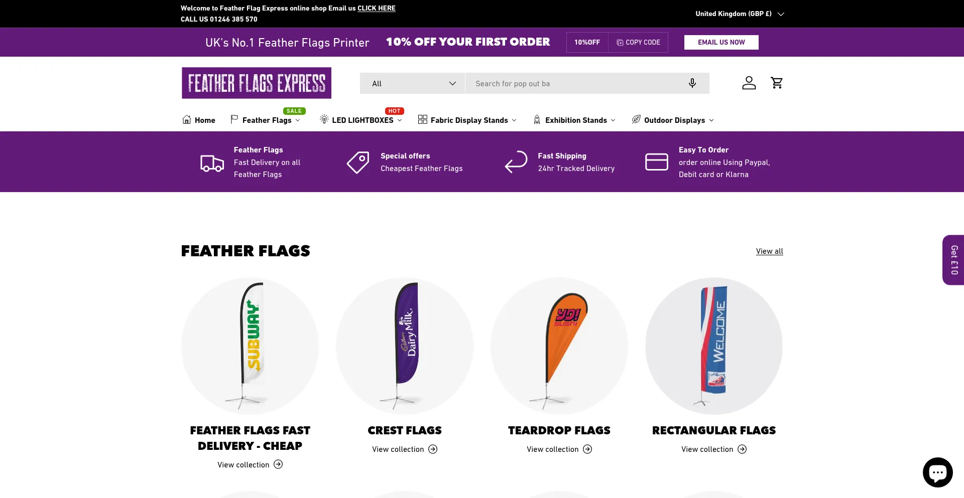 Website screenshot of Featherflagsexpress.co.uk