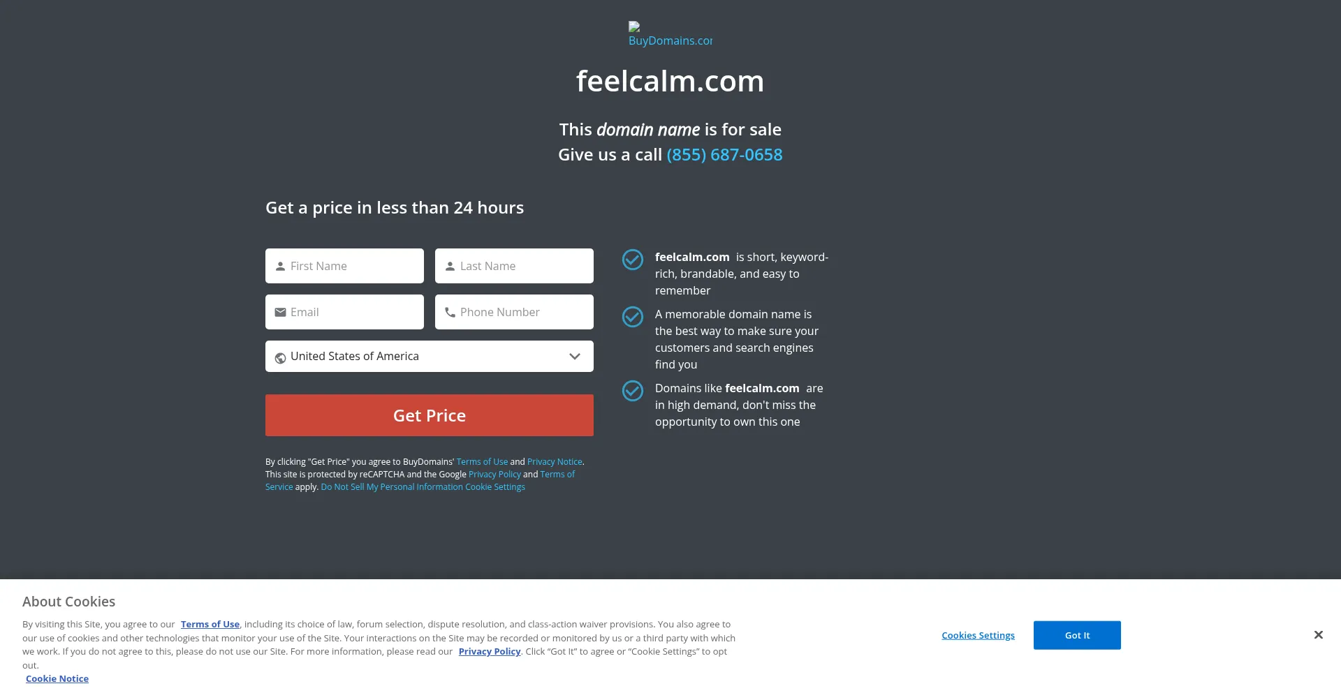 Website screenshot of Feelcalm.com