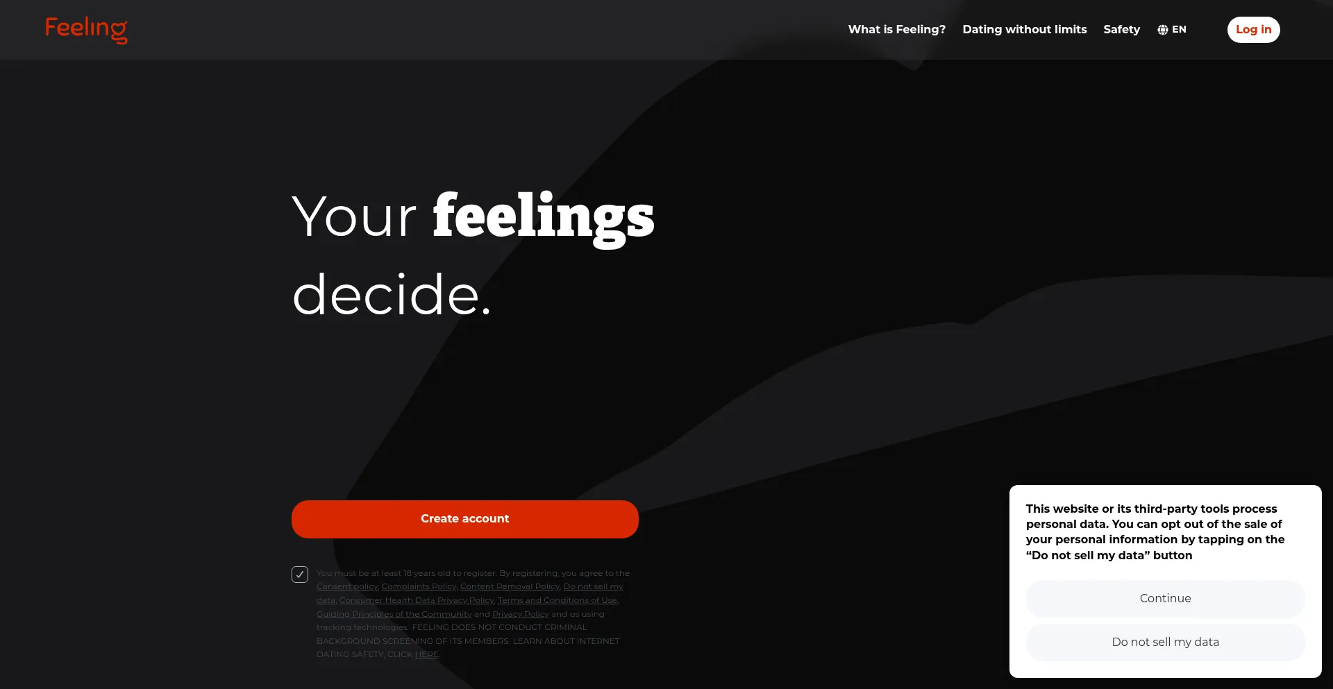 Website screenshot of Feeling.me
