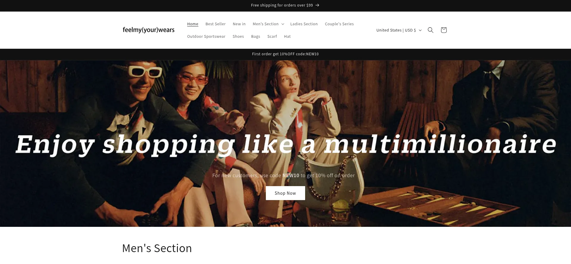 Website screenshot of Feelyourwears.com