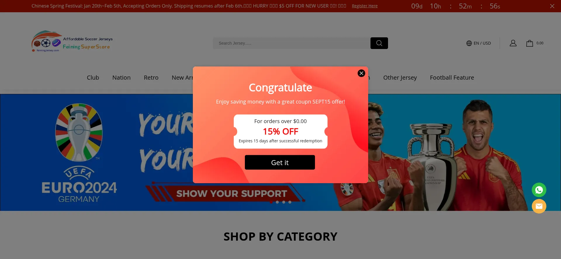 Website screenshot of Feimingjersey.com