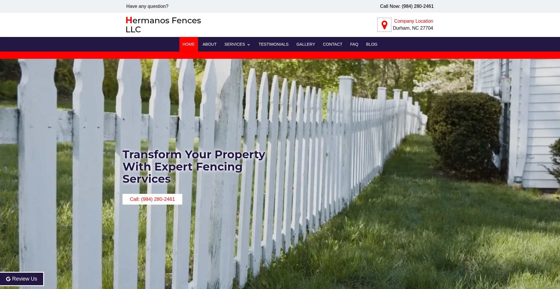 Website screenshot of Fencecontractordurham.com