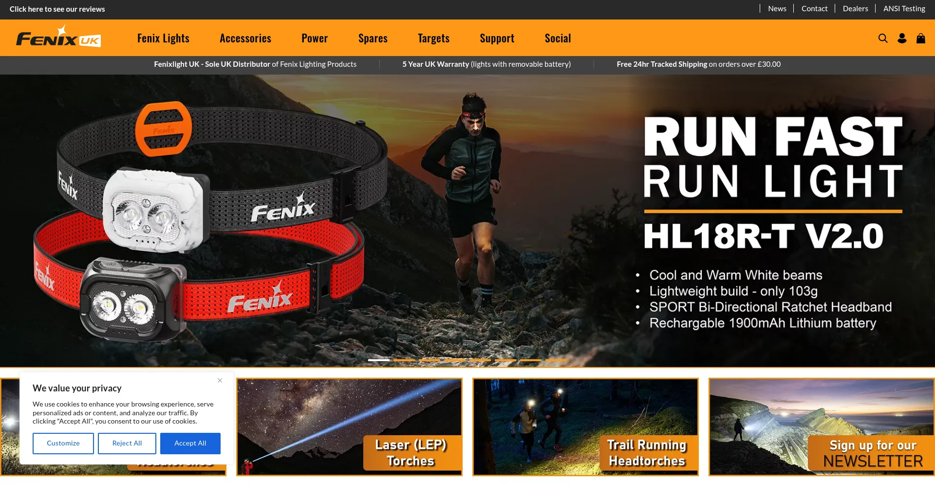 Website screenshot of Fenixlight.co.uk
