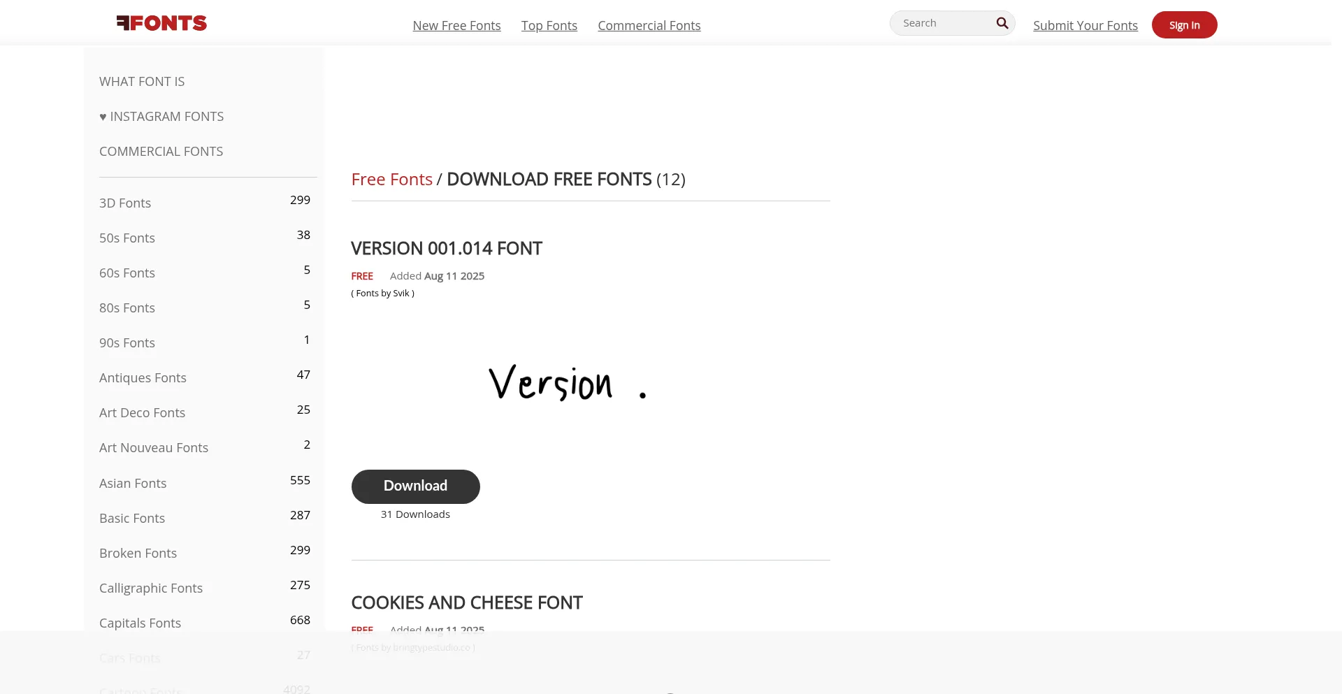 Website screenshot of Ffonts.net